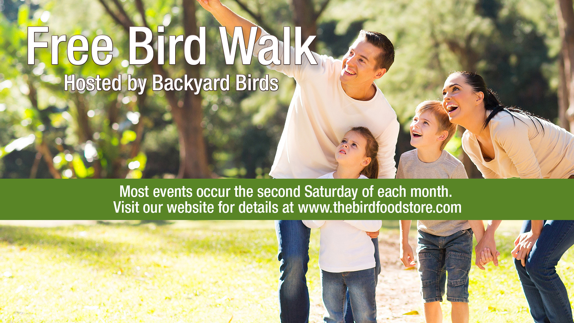 Family bird watching with mother, father, daughter, and son